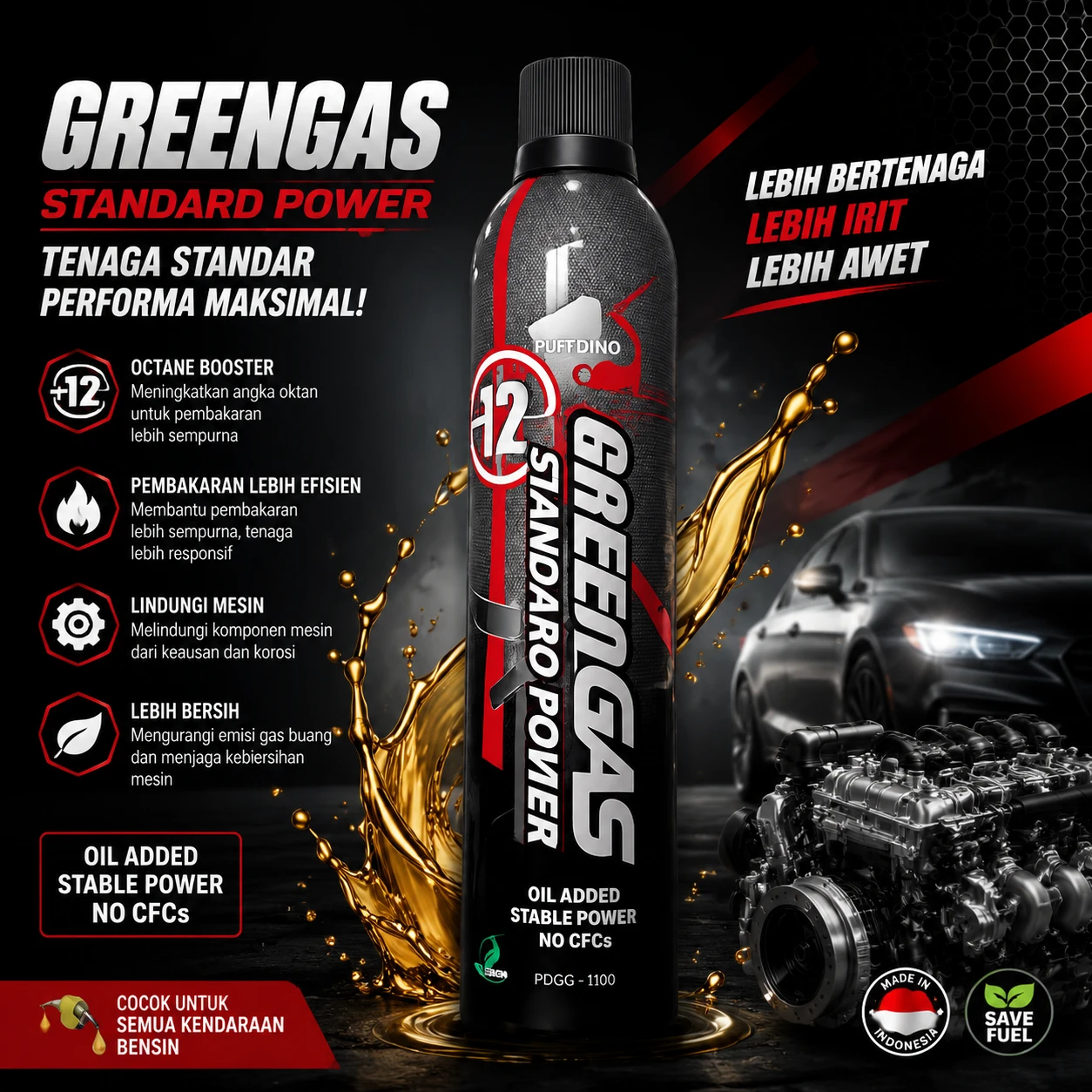 Green Gas Standard Power H2 Puff Dino 1100ml Gas Airsoft GBB GBBR High Performance Premium